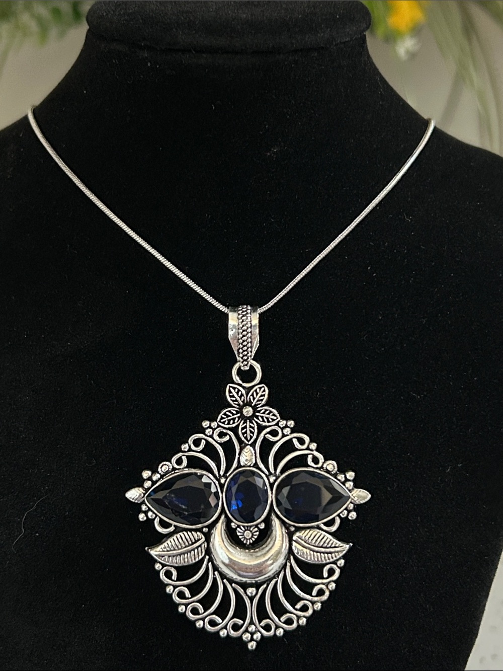 Sterling Tanzanite Gemstone Statement Pendant Necklace